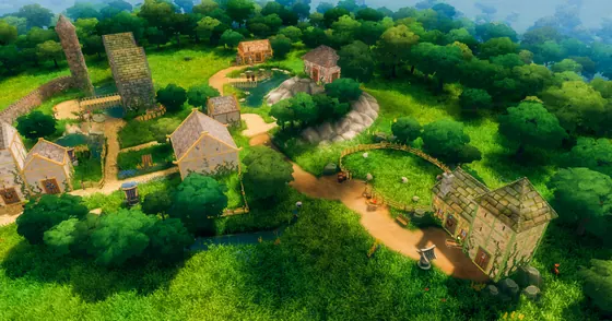 CottageCore summer village surrounded by a deep forest